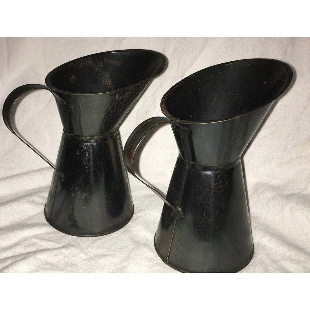 Vintage Rustic Copper and Brass Pitchers Primitive Patina Farmhouse Decor